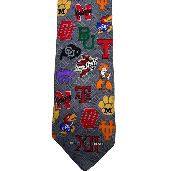 Merge Left Big 12 Conference Silk Tie College Team Logos Nebraska Texas OU KU - Picture 2 of 5